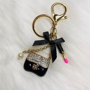Mini Handbag Lipstick Bag Charm Keychain Keyring Purse Pendant Black Gold